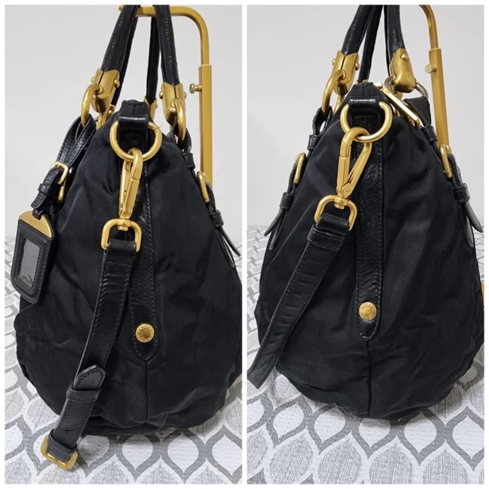 Authentic Prada Nylon Top Handle Jacquard Satchel Bag Black
